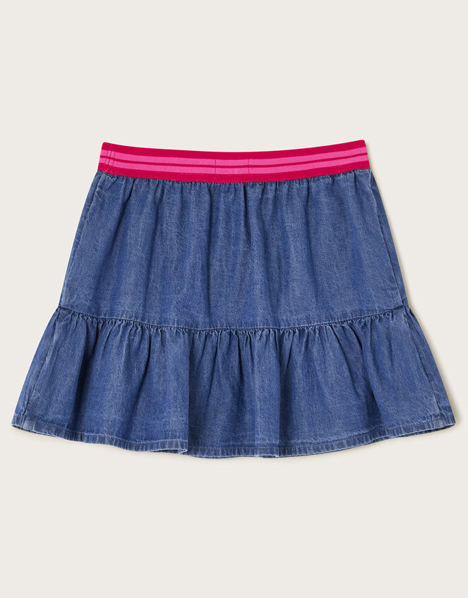 Heart Ruffle Denim Skirt, Blue (BLUE), large