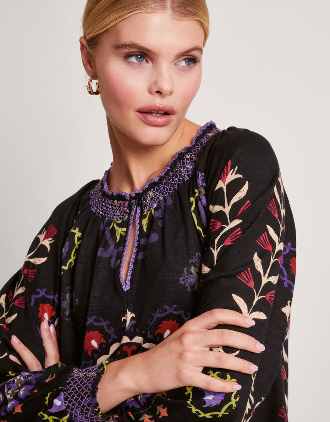 Xoey Print Tiered Dress, Black (BLACK), large