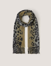 Archi Animal Print Tassel Scarf, Grey (GREY), large