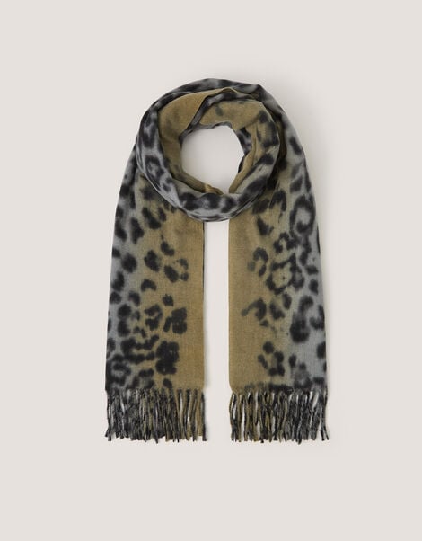 Archi Animal Print Tassel Scarf, Grey (GREY), large