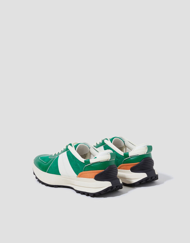 Tyra Faux Leather Trainers, Green (GREEN), large
