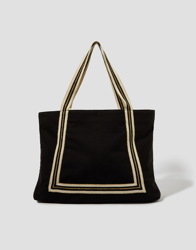 Nia Stripe Strap Tote Bag, Black (BLACK), large