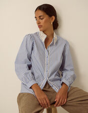 Quinn Lace Collar Stripe Shirt, Blue (BLUE), large
