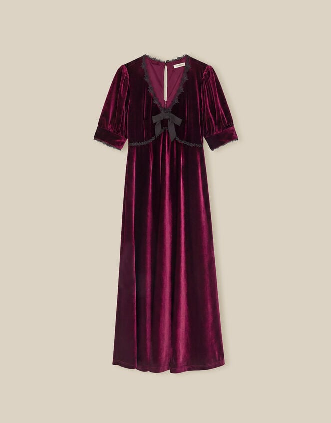Vera V-Neck Velvet Midi Dress, Red (BURGUNDY), large