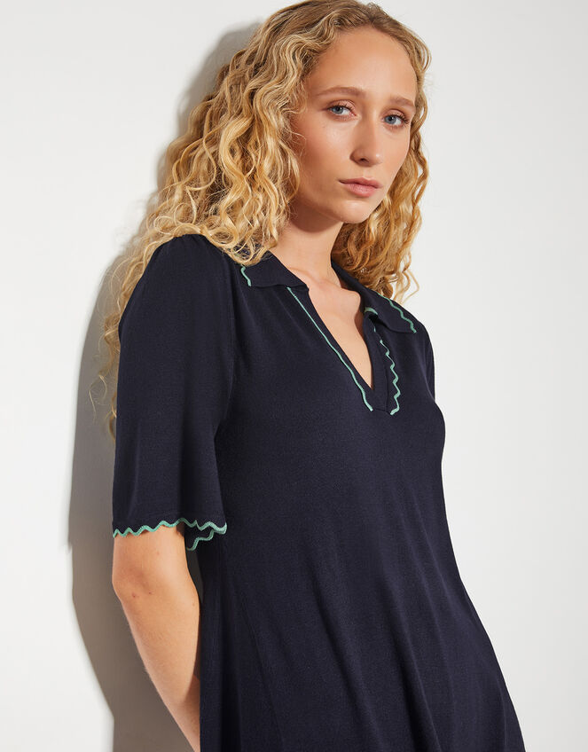 Cole Scallop Collar Knit Mini Dress, Blue (NAVY), large