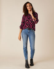 Floral Blouse in Sustainable Viscose, Black (BLACK), large