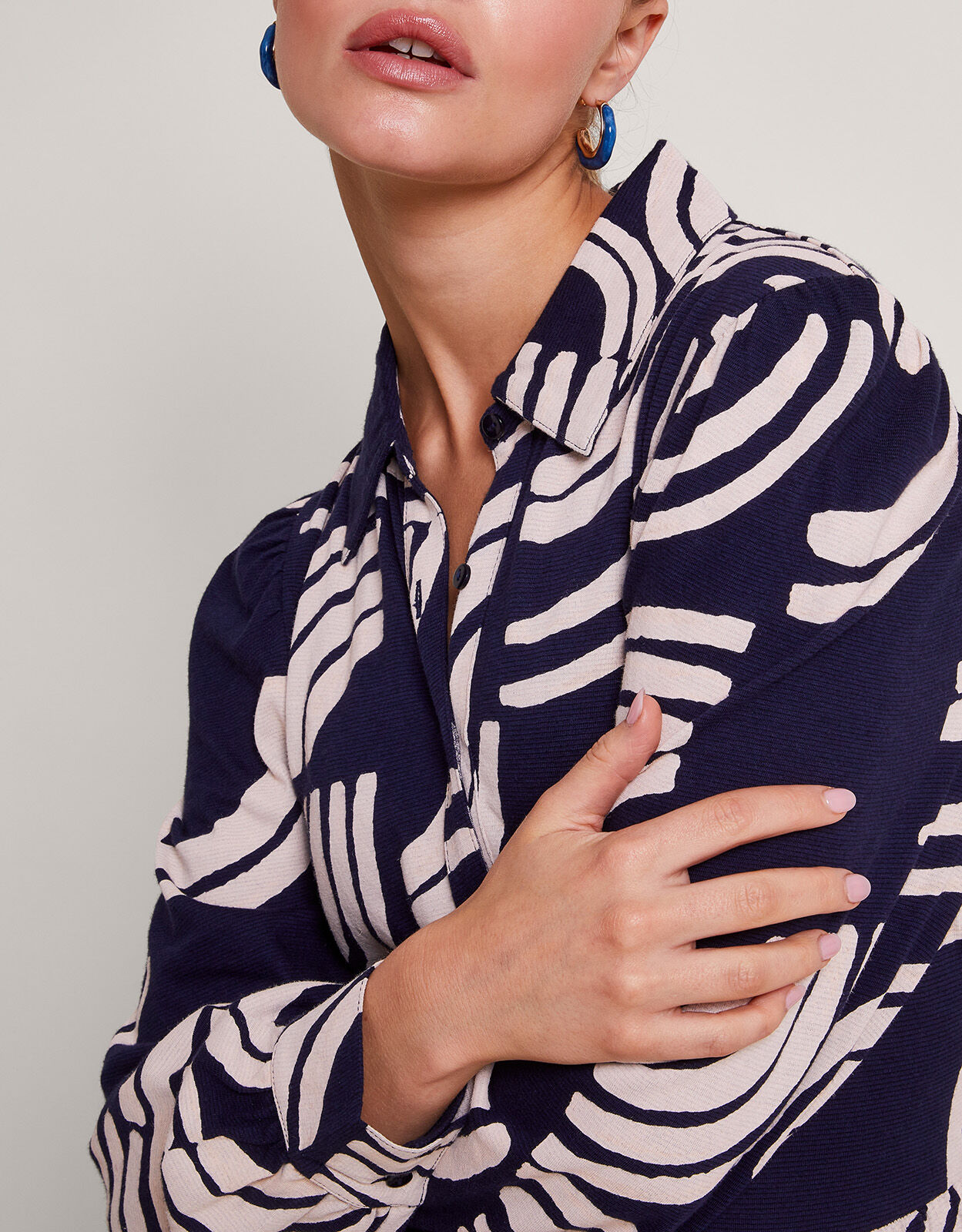 Nula Print Tier Dress Blue Midi Dresses Monsoon Global