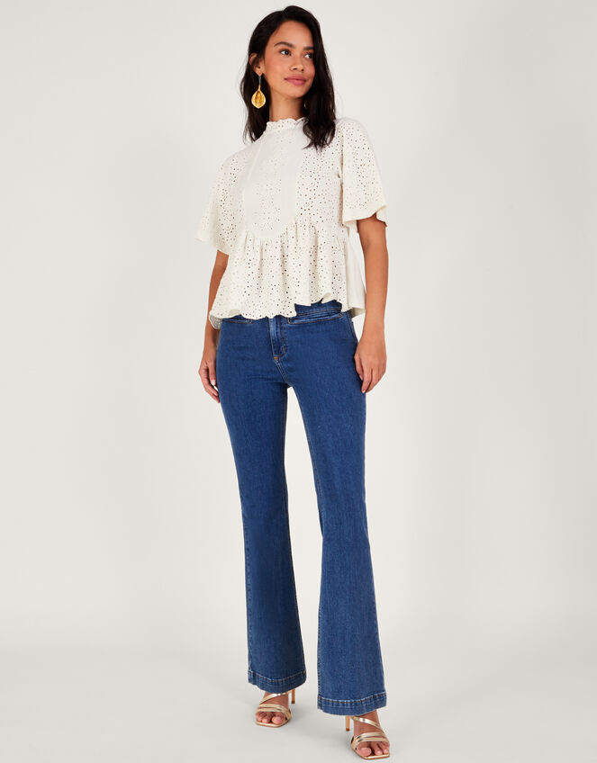 Short Sleeve Schiffli Detail Top, Ivory (IVORY), large