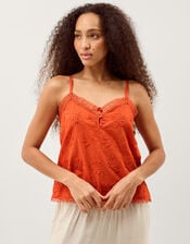 Rosie Embroidered Cami Top, Orange (ORANGE), large