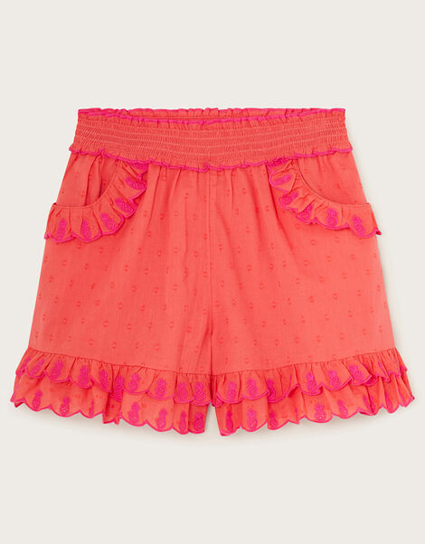 Boutique Pineapple Embroidered Shorts, Orange (CORAL), large