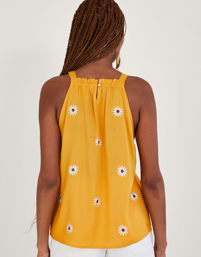 Sunflower Halter Embroidered Cami Top in LENZING™ ECOVERO™ , Yellow (YELLOW), large