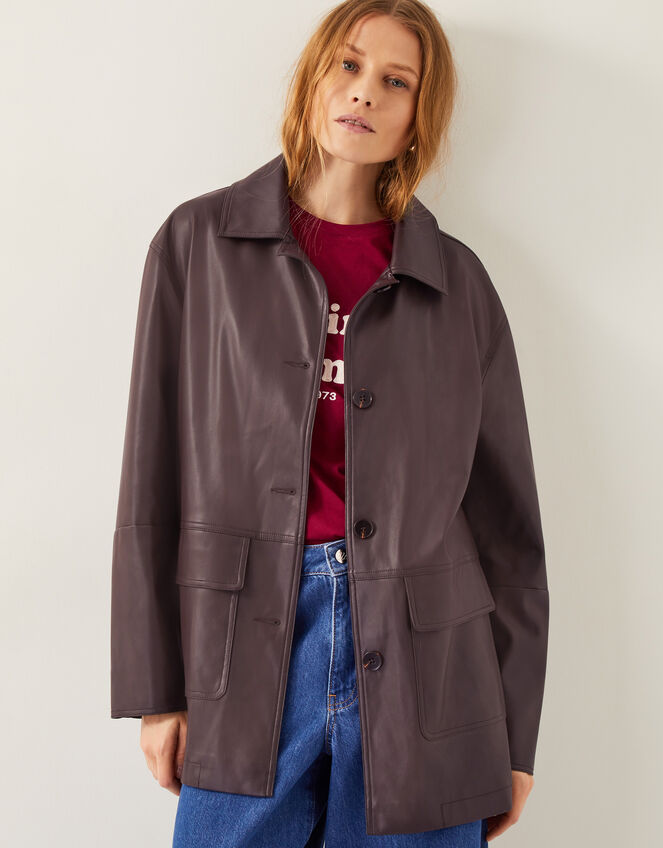 Paula Faux Leather Jacket, Brown (CHOCOLATE), large