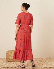 Rhian Frill Bib Printed Dress, Red (RED), large