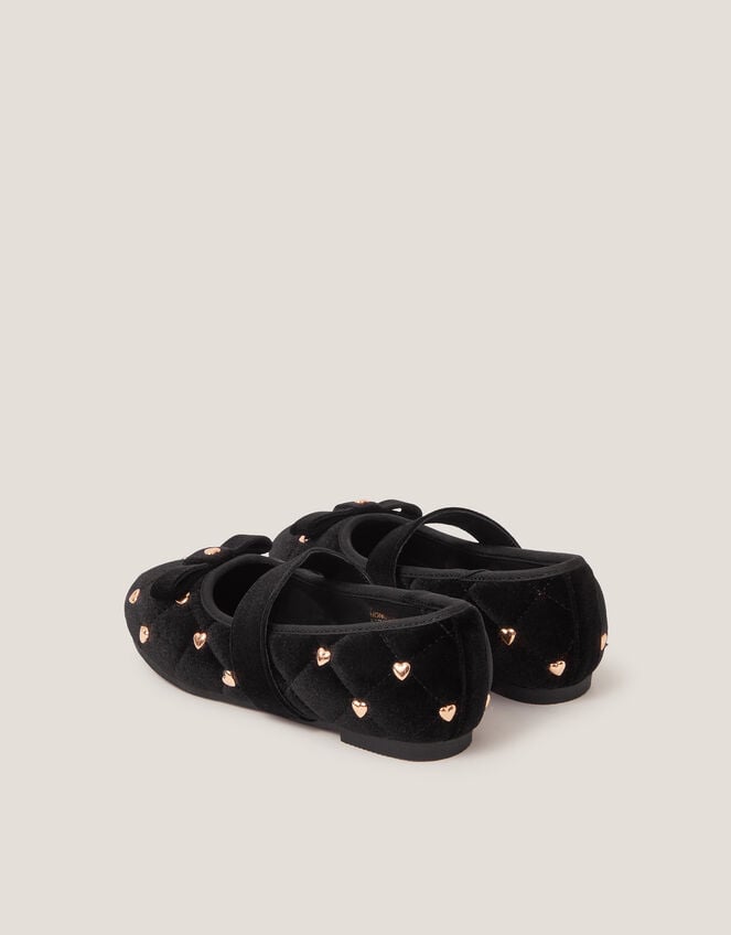 Heart Stud Velvet Ballet Flats, Black (BLACK), large