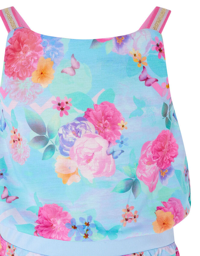 Floral Print Playsuit, Blue (TURQUOISE), large