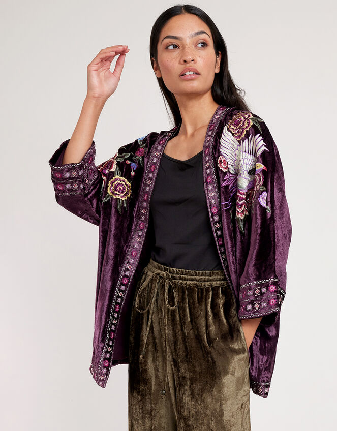 East Ariel Embroidered Velvet Jacket, Purple (PURPLE), large