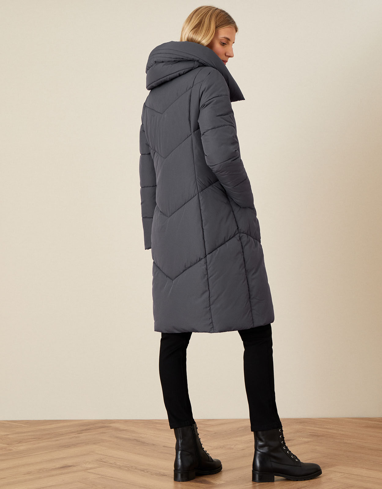Charcoal Padded Coat 2024 www.alhudapk