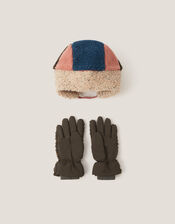 Borg Trapper Hat & Gloves Set, Multi (MULTI), large