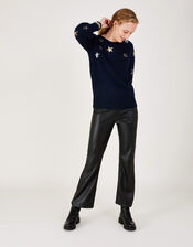 Sequin Star Jumper with Recycled Polyester, Blue (NAVY), large