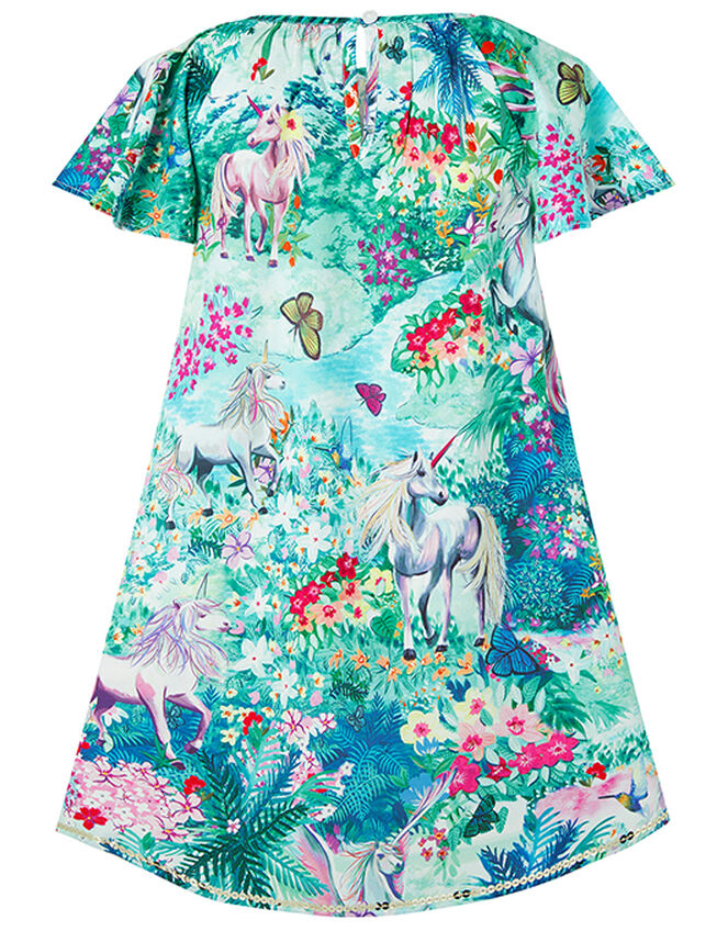 Juniper Colourful Unicorn Dress in Recycled Polyester, Green (GREEN), large
