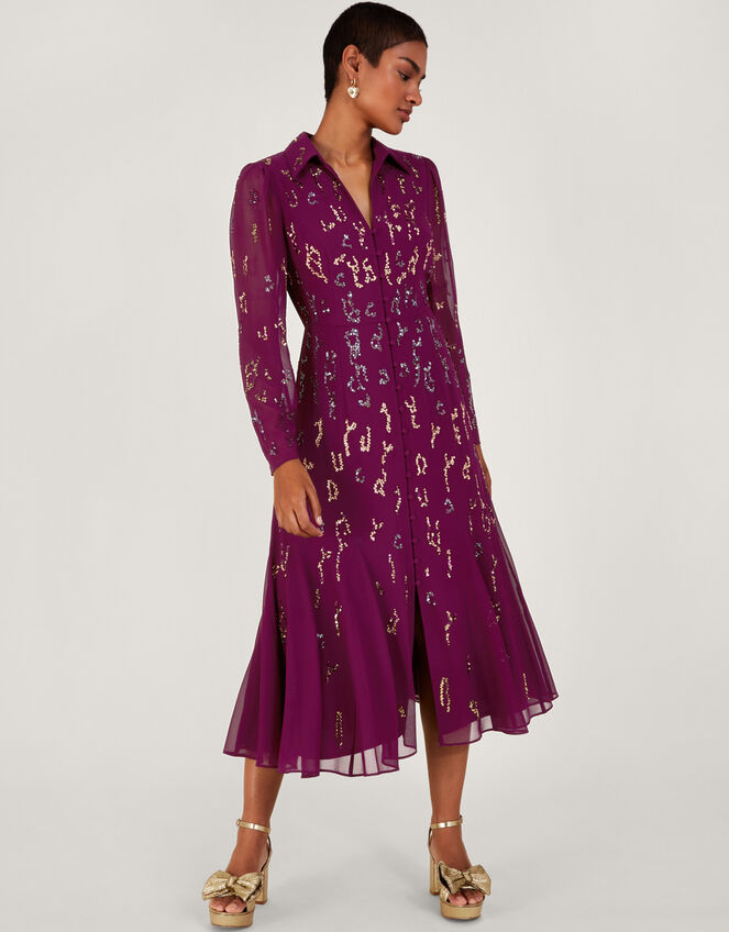 Eliza Embellished Shirt Dress, Red (BERRY), large
