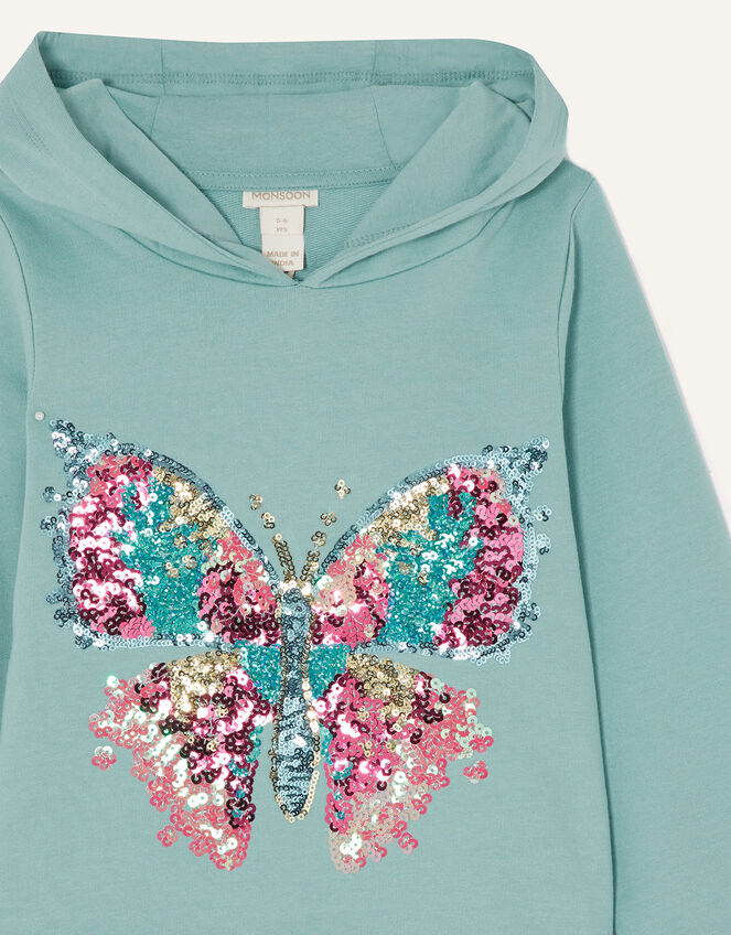 Sequin Butterfly Hoodie, Green (GREEN), large