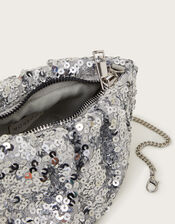 Sequin Embellished Ruched Bag, Silver (SILVER), large