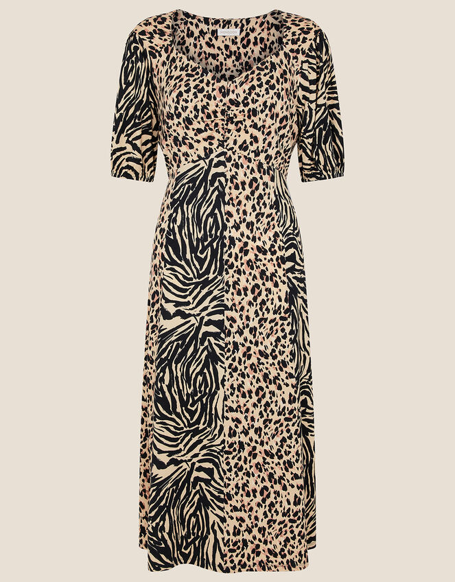Vikky Animal Print Jersey Midi Dress, Camel (BEIGE), large