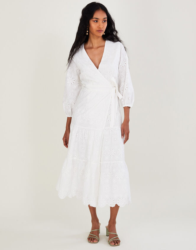 Bryony Broderie Midi Dress in Sustainable Cotton, Ivory (IVORY), large