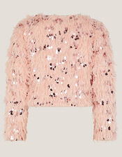 Feather Sequin Bow Jacket, Pink (PINK), large
