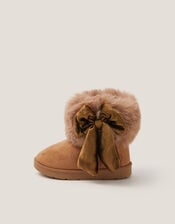 Baby Bow Faux Fur Boots, Tan (TAN), large