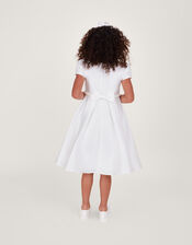 Pearl Belt Henrietta Duchess Dress, Ivory (IVORY), large