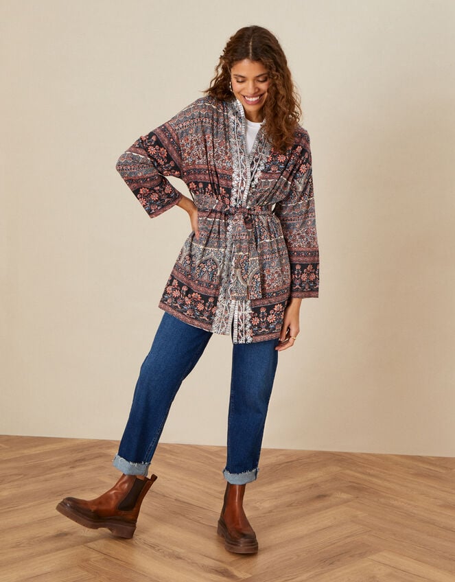 Patch Print Embellished Jersey Jacket, Natural (NATURAL), large