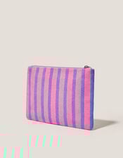 Shell Embroidered Stripe Pouch, , large