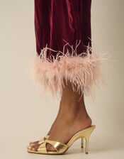 Emma Feather Cropped Crushed Velvet Trousers, Red (BURGUNDY), large