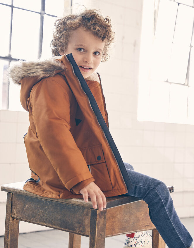 Parka Reflective Tape Coat, Brown (BROWN), large