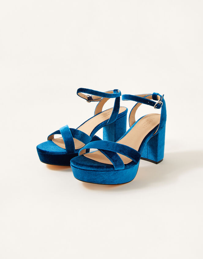 Velvet Platform Heeled Sandals , Teal (TEAL), large