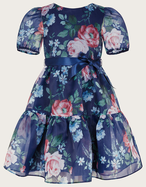 Floral Organza Puff Sleeve Dress Blue, Blue (BLUE), large