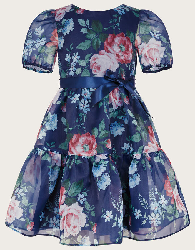 Floral Organza Puff Sleeve Dress Blue