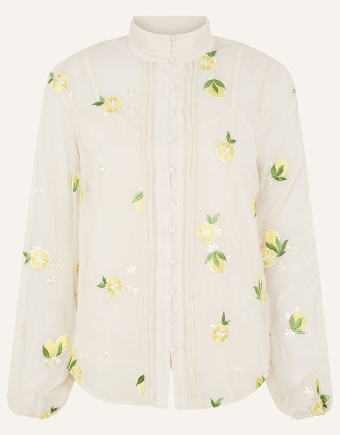Claire Embroidered Lemon Blouse, Nude (NUDE), large