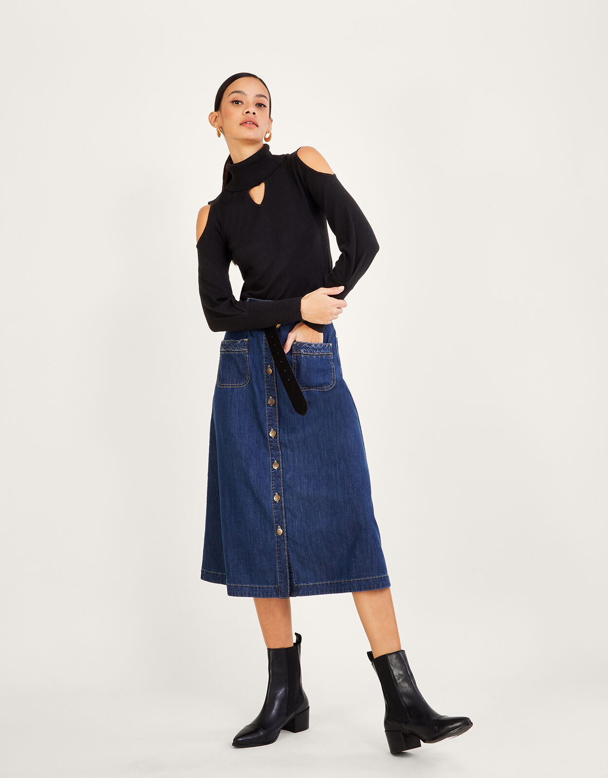 Cold shoulder roll neck jumper on sale