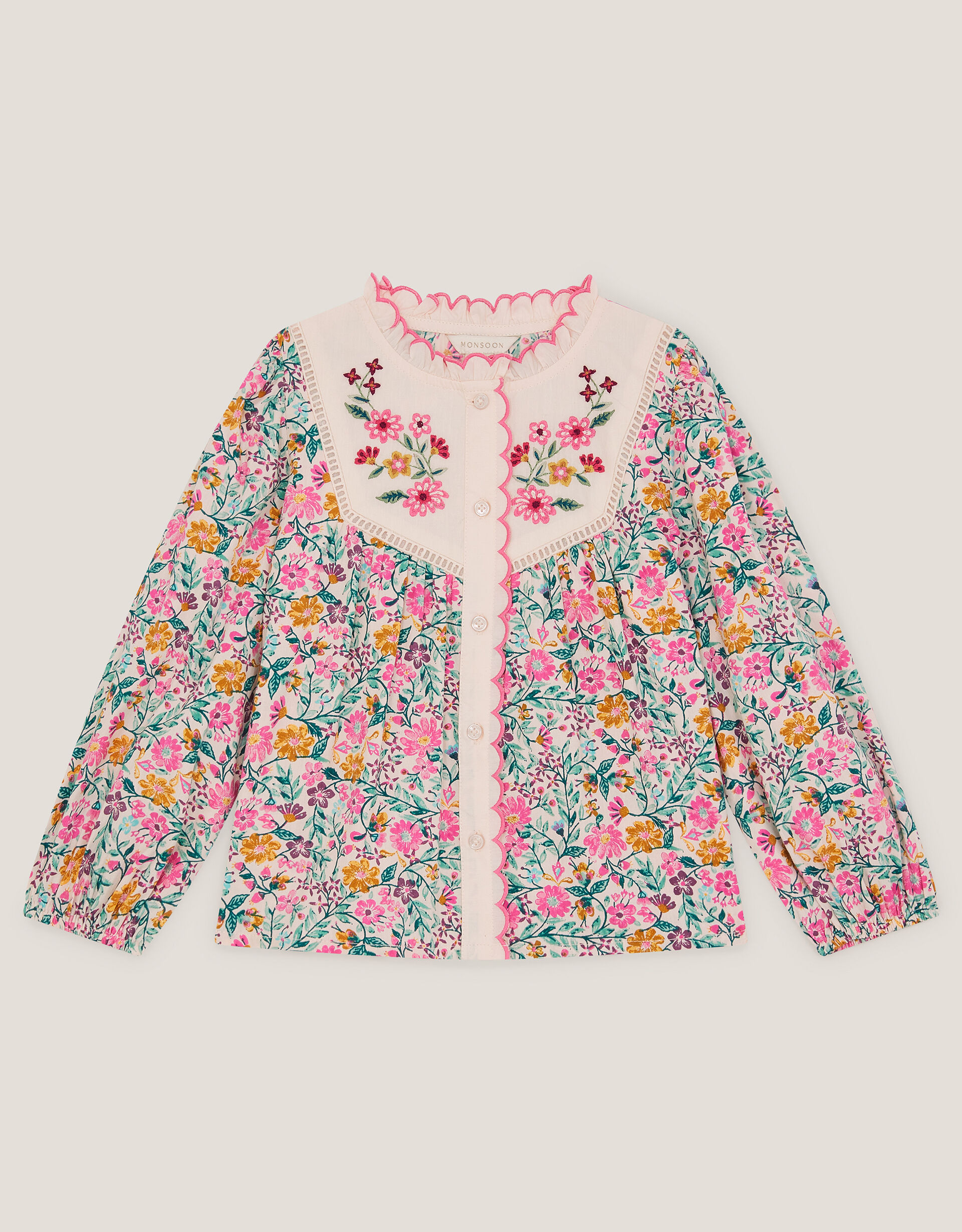 Floral Print Scallop Collar Blouse Ivory