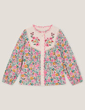 Floral Print Scallop Collar Blouse, Ivory (IVORY), large