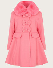 Triple Bow Coat in Wool Blend, Pink (PINK), large