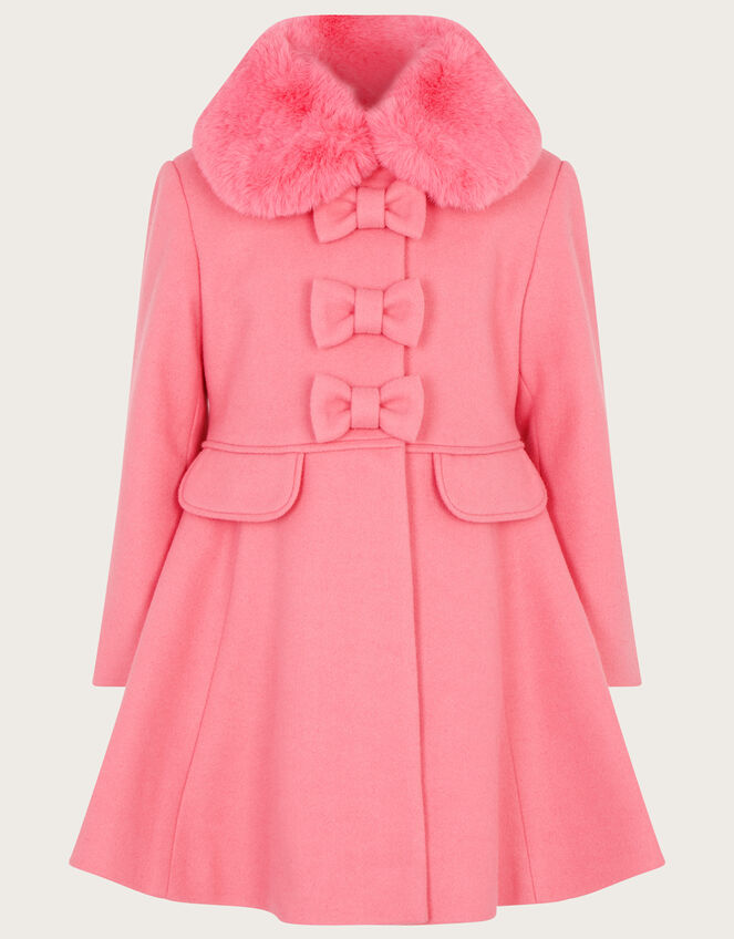 Triple Bow Coat in Wool Blend, Pink (PINK), large