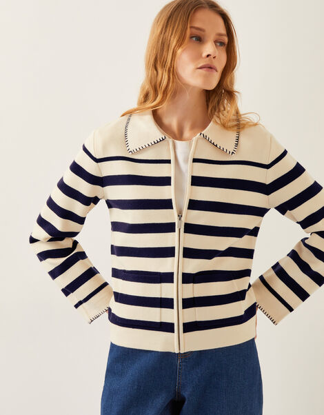 Sabine Stripe Collar Jacket, Ivory (IVORY), large