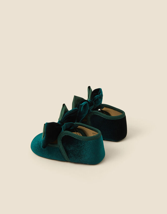 Baby Bow Velvet Booties & Headband Set, Green (GREEN), large
