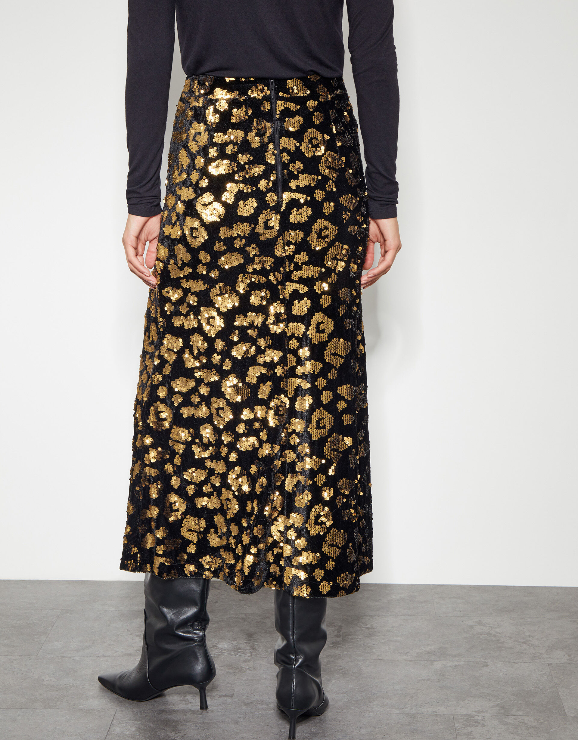 Black velour midi skirt outlet
