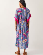 Monika Short Sleeve Floral Print Midi Dress, Blue (BLUE), large