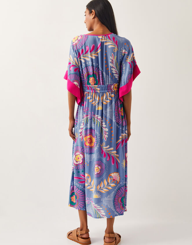 Monika Short Sleeve Floral Print Midi Dress, Blue (BLUE), large